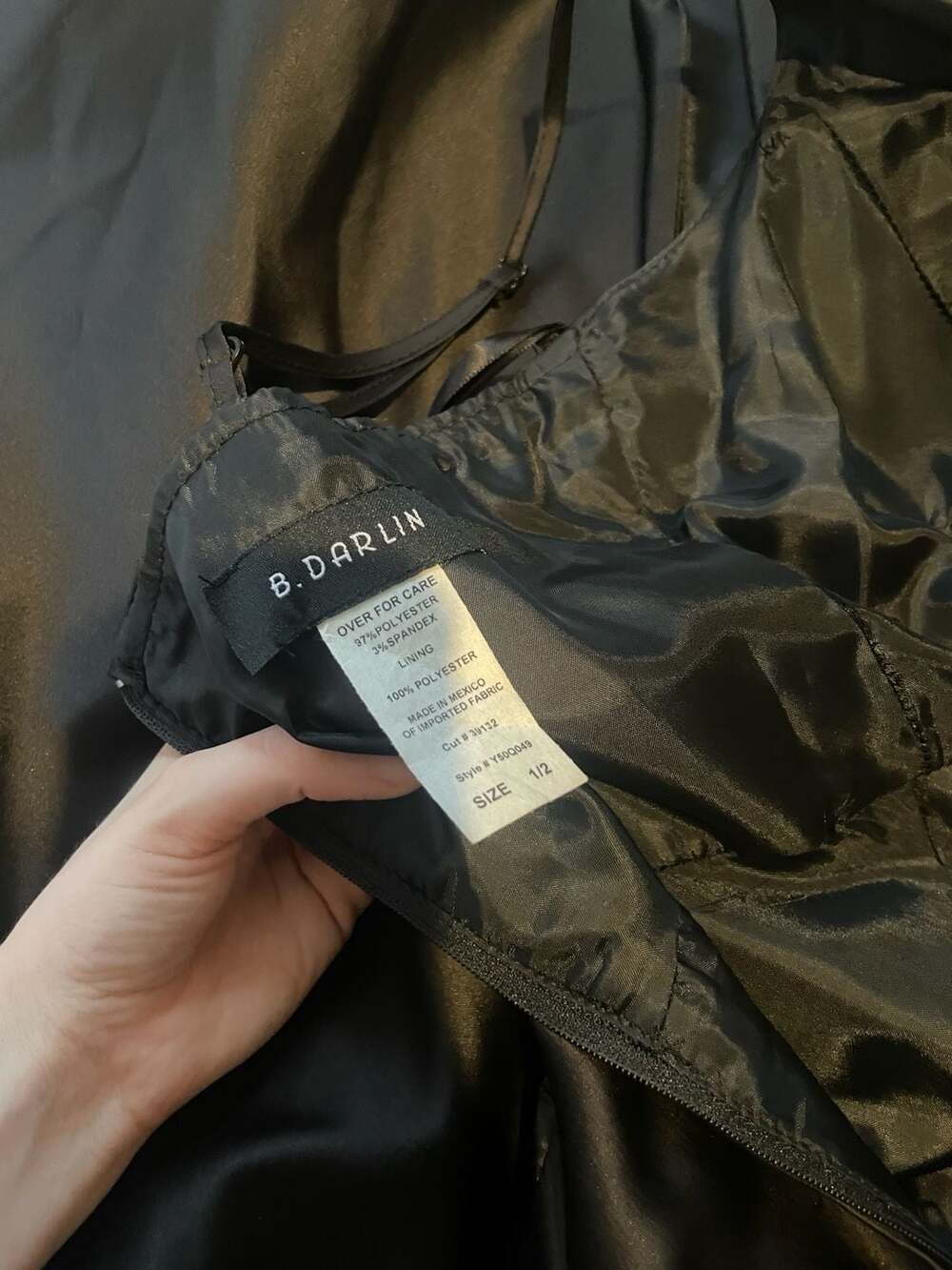 B.Darlin Black Satin Formal Dress Size 1/2 Pockets